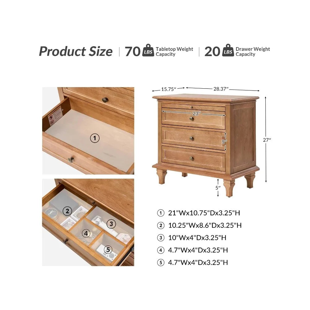 Acorn Farmhouse 3 Drawer Nightstand With Charging Station