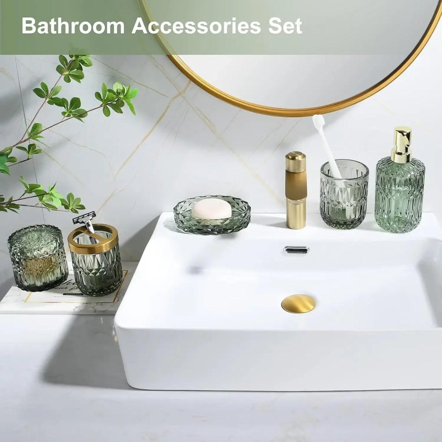 Clear Glass Bathroom Accessory Set for Modern Countertop Decor