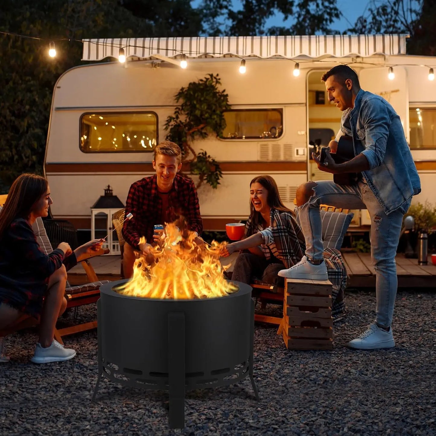 HiMISS Smokeless Firepit Outdoor Low Smoke Folding Feet