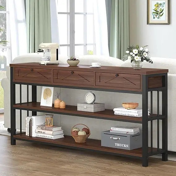 Entryway Table With 3 Drawers 55 Inch Rustic Console Storage