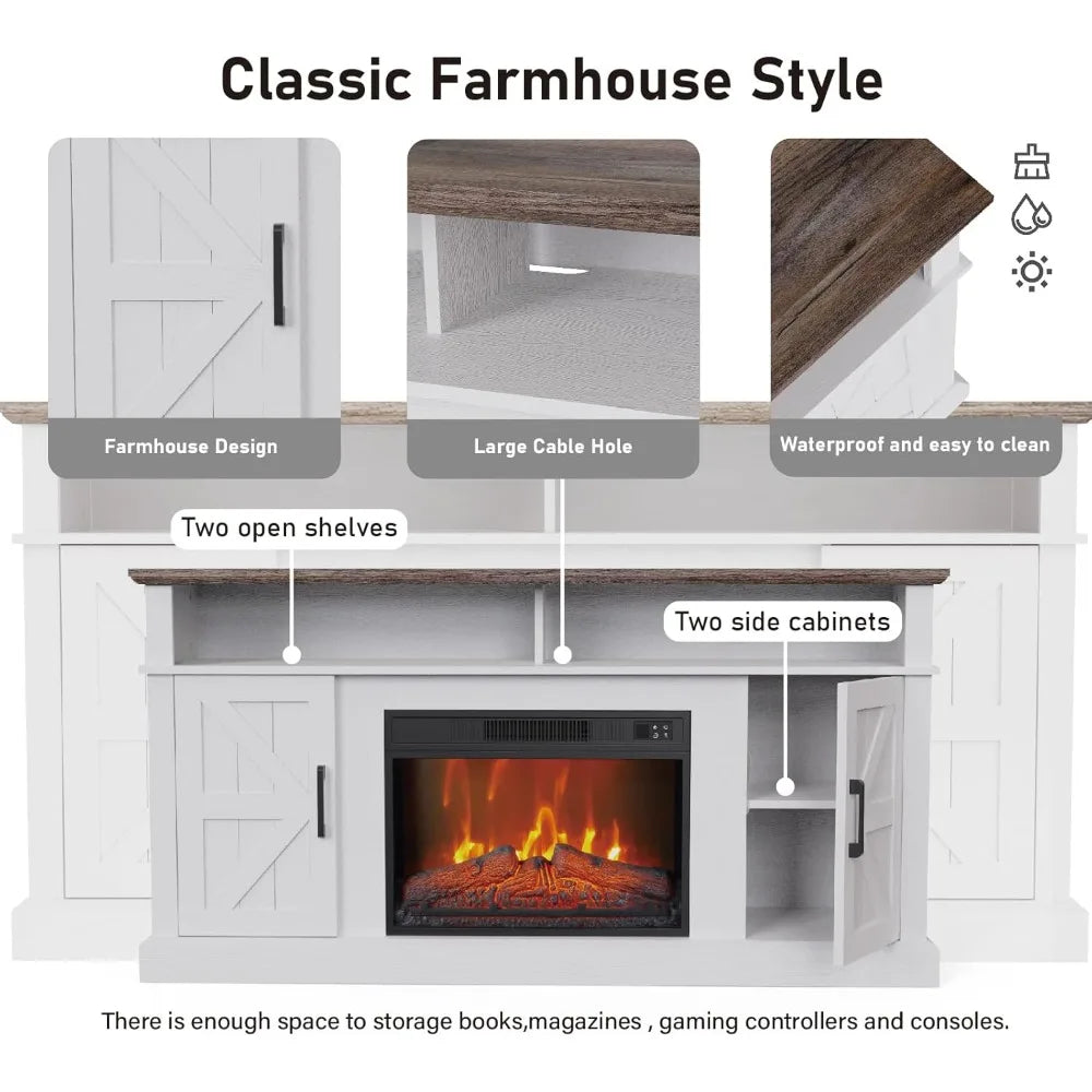 Antique White Fireplace TV Stand for 65 Inch Televisions
