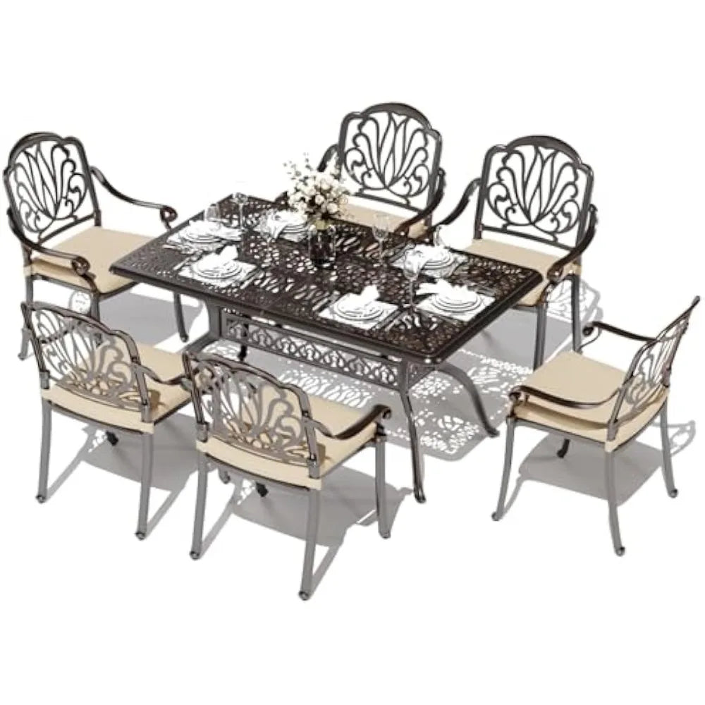 Retro Outdoor Dining Set for 6 with Durable Aluminum Structure