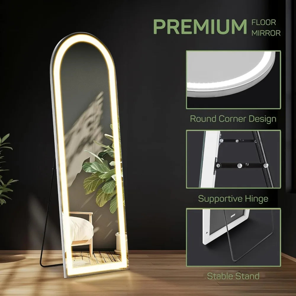 16x60 Inch Full Length Arched Tri Color LED Mirror