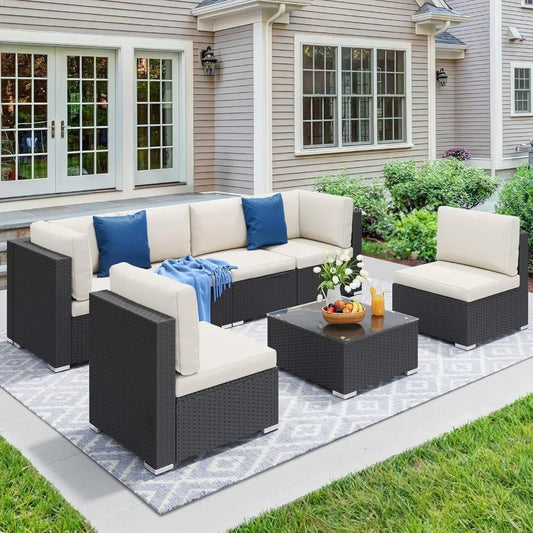7 Piece Outdoor Patio Furniture Set Wicker Sectional Sofa