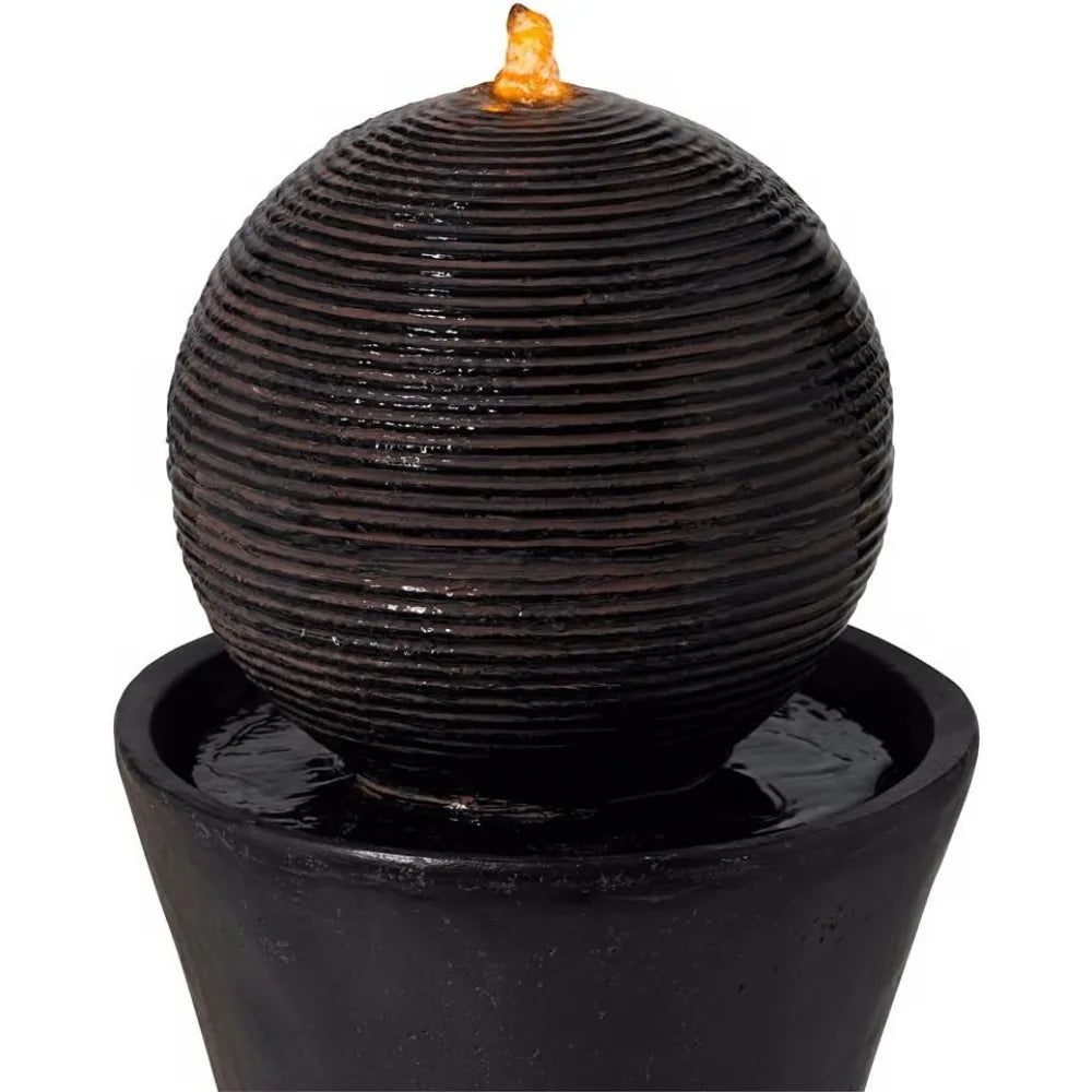 Modern Zen Outdoor Water Fountain with LED Light for Garden