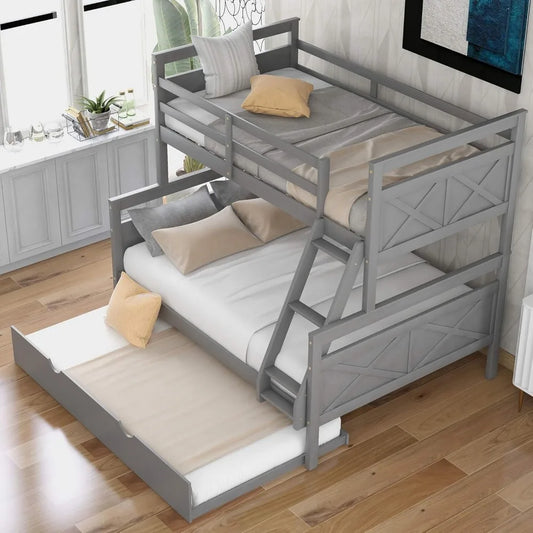 Merax Trundle Bunk Bed Twin Over Full Wood Frame Guardrail
