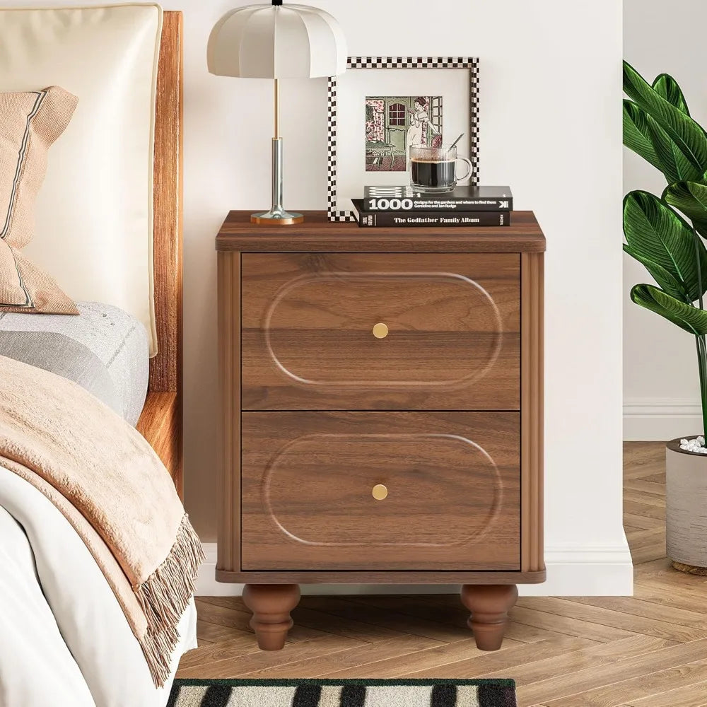 2 Drawer Fluted Nightstand Set Of 2 Mid Century Modern