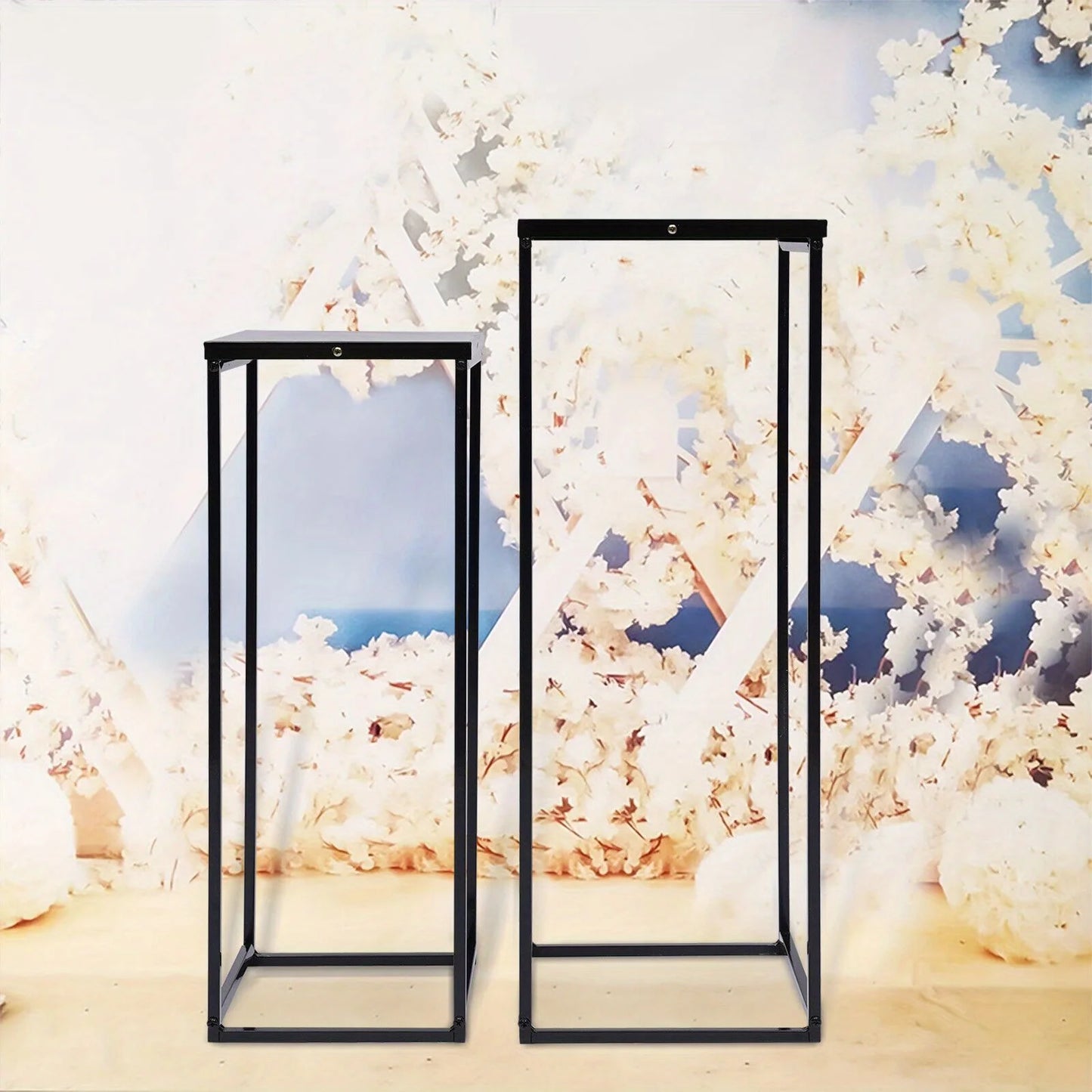 Two Pack Metal Plant Stand Square Rack for Home Garden Black