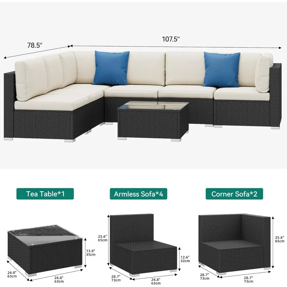 7 Piece Outdoor Patio Furniture Set Wicker Sectional Sofa