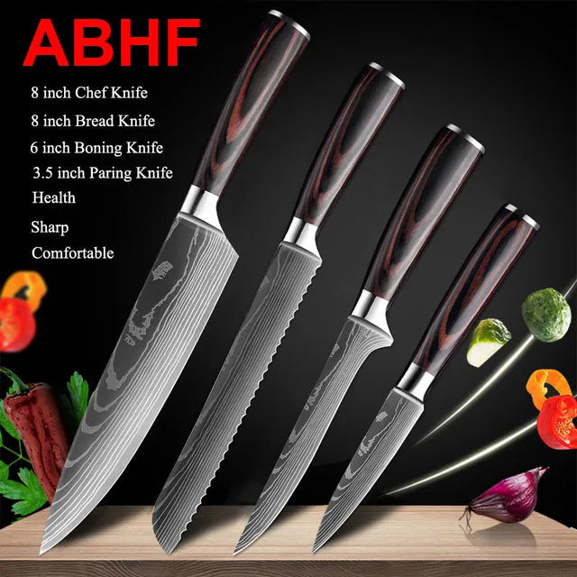 Ruiguan Damascus Chef Knife Set Santoku Kitchen Knives
