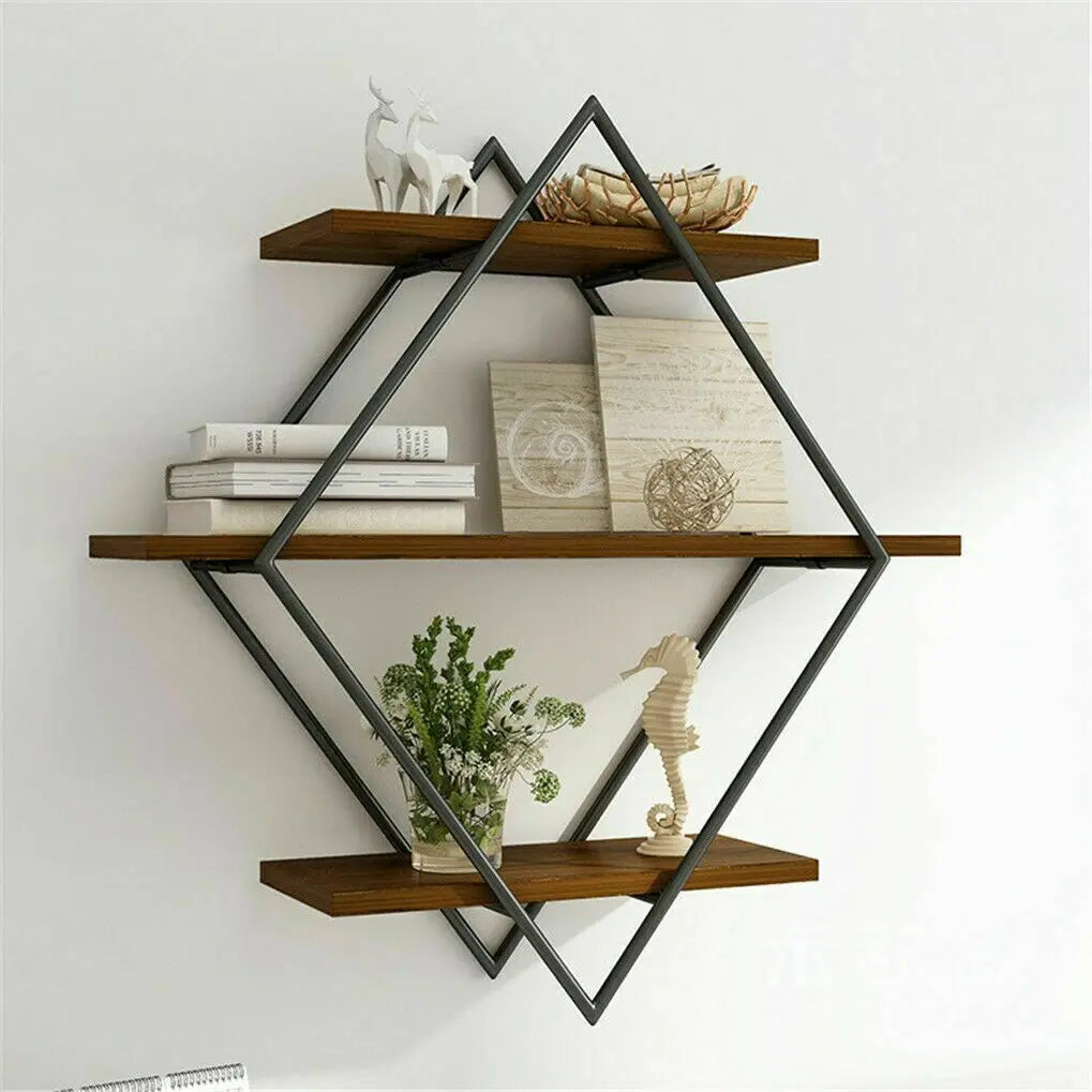 Wooden Wall Mounted Floating Shelves Three Tier Kitchen