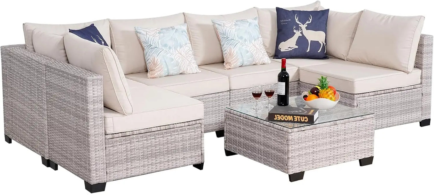 7 Piece Rattan Sectional Sofa Set for Stylish Outdoor Living