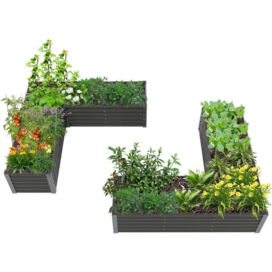 Anleolife 2 Pack L Shaped Galvanized Raised Garden Beds