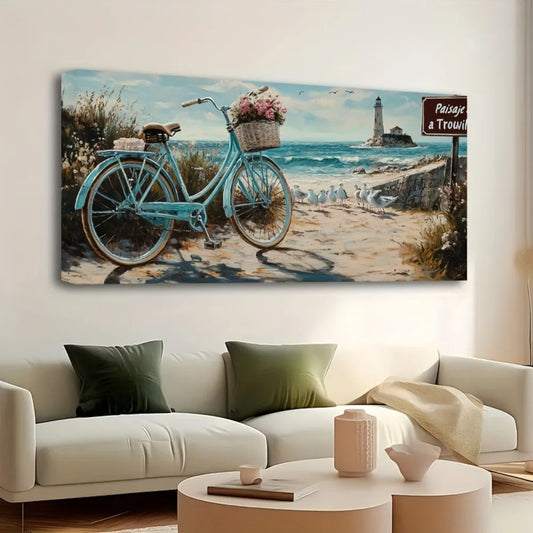 White Lighthouse Seascape Wall Art In Pine Wood Frame