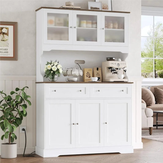 Farmhouse Tall Pantry Cabinet With Countertop And Outlets