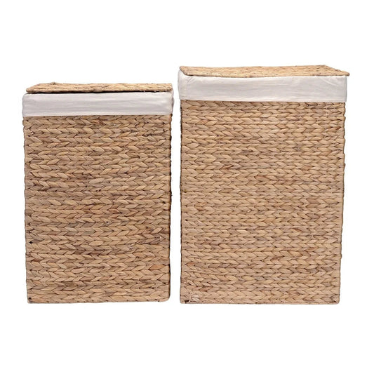 Set Of 2 Handmade Water Hyacinth Laundry Hampers With Lids