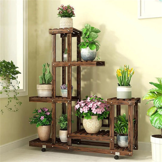 6 Tier Wooden Plant Stand for Indoor and Outdoor Use