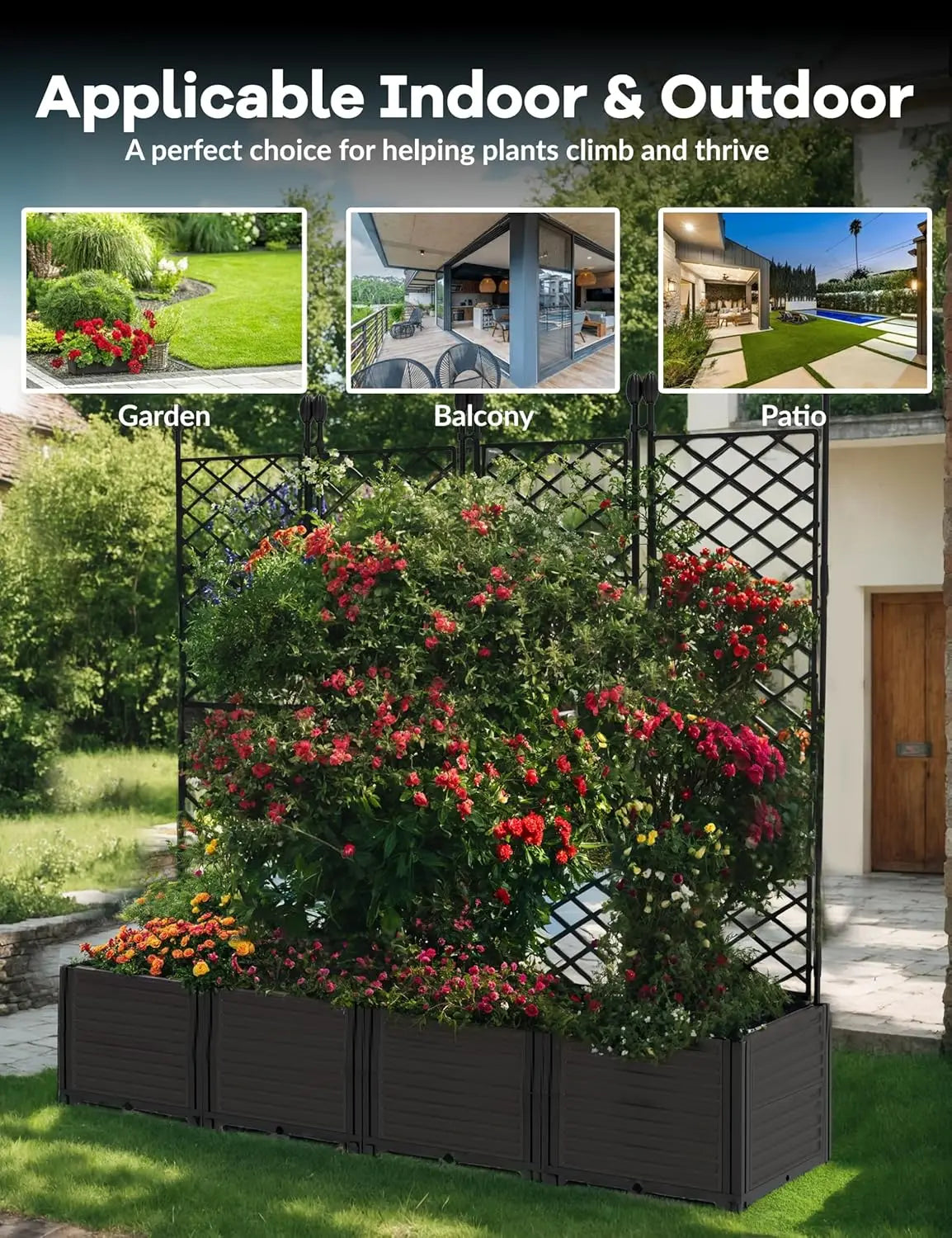Plastic Plant Box with Metal Trellis for Outdoor Privacy