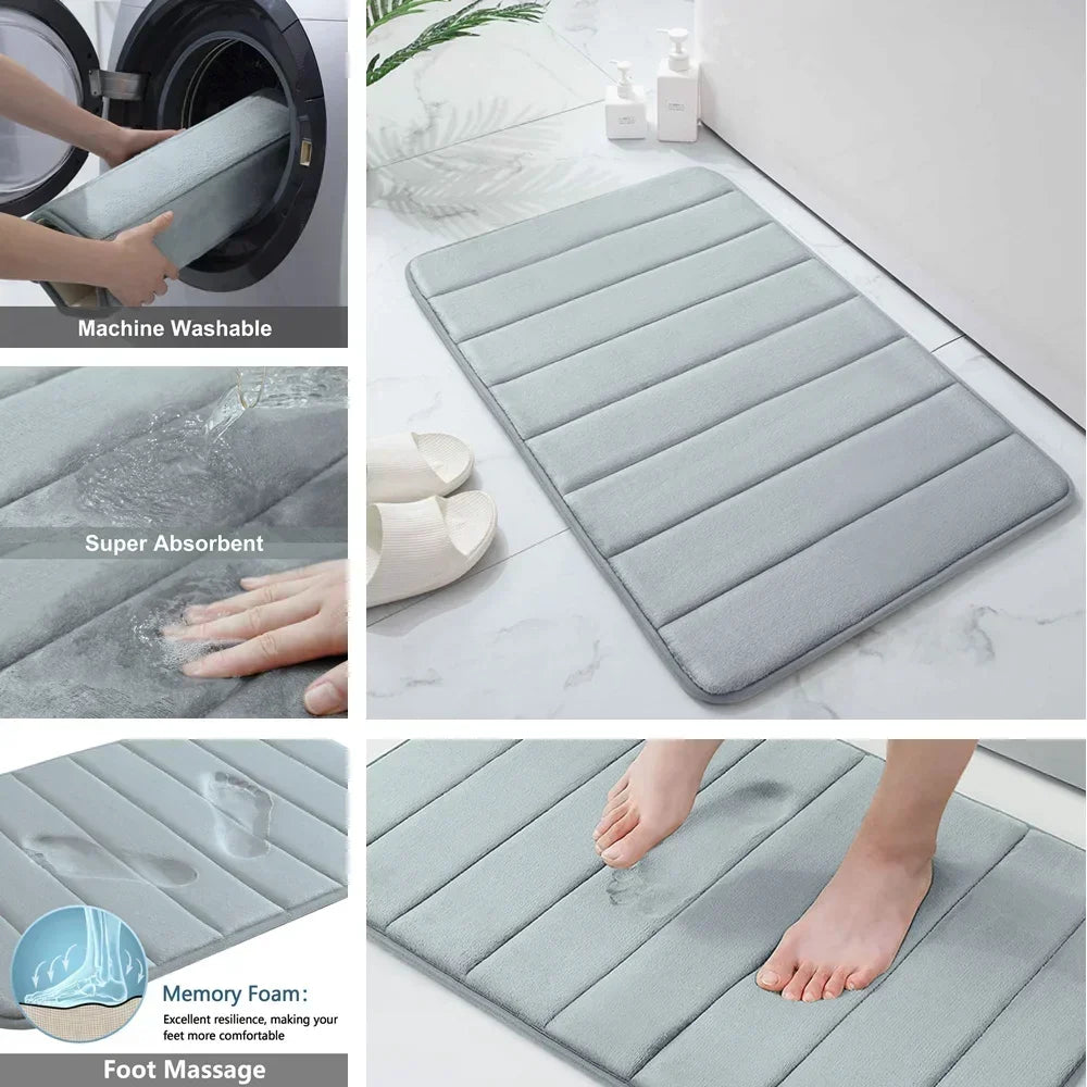Black Memory Foam Bath Mat Soft Non-Slip Comfort