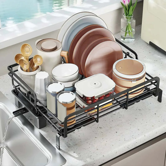 HiMISSH Extendable Dish Drying Rack With Drainboard