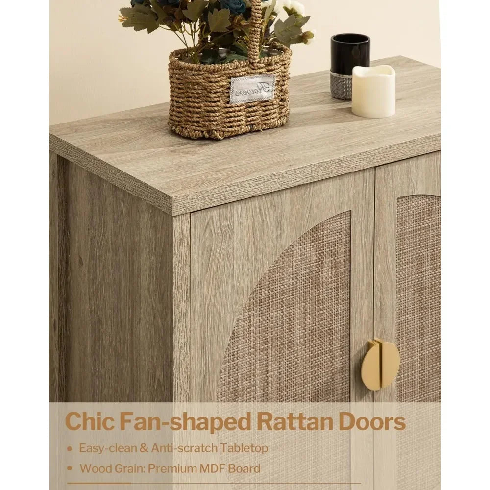 Rattan Cabinet Set 2 Boho Sideboard With Adjustable Shelves