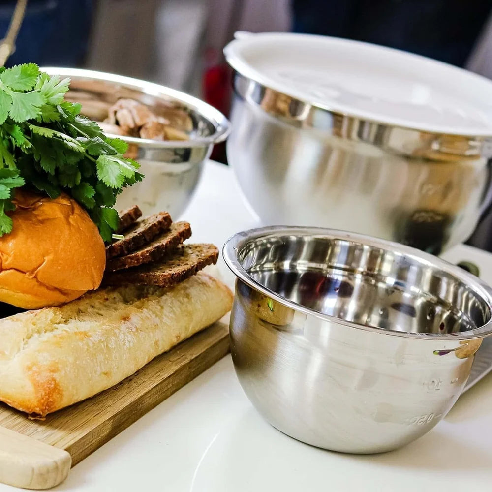 Stainless Steel Mixing Bowls Set With Lids Nesting Stackable