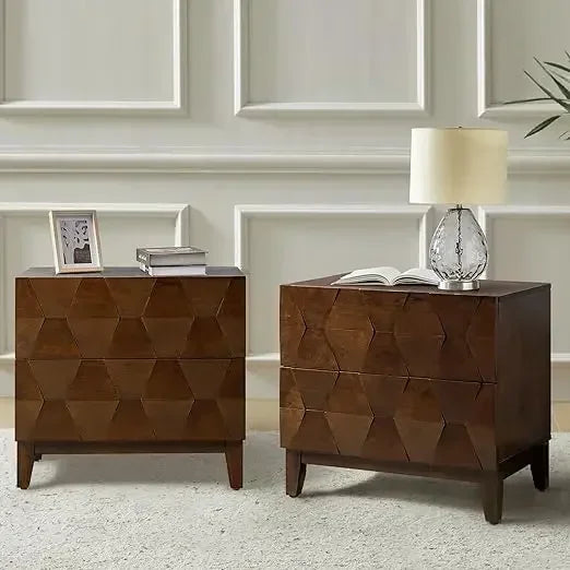 Wood Nightstand Set of Two With Charging Station and Dresser