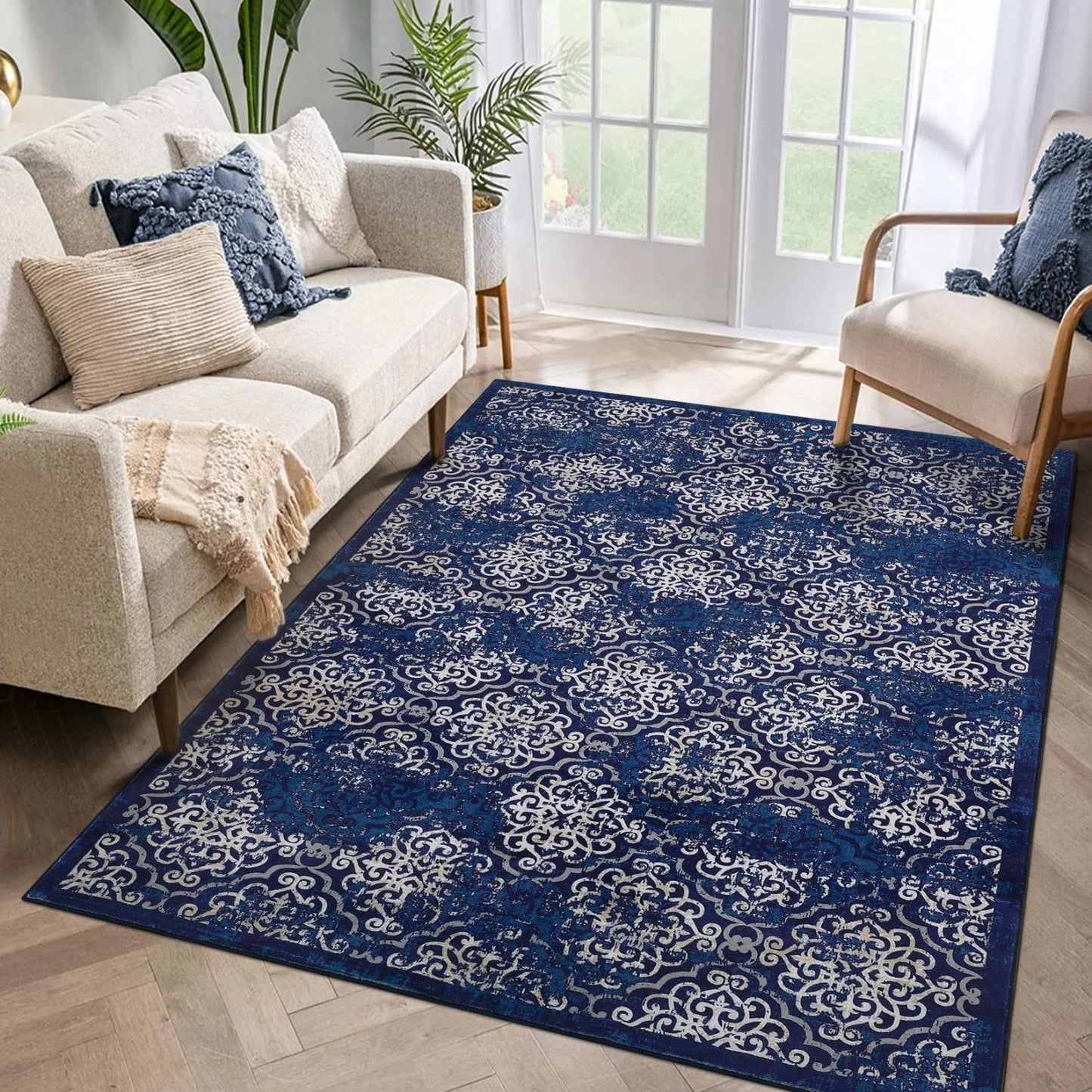 HiMISS Washable Living Room Rug Soft Floral Carpet For Home