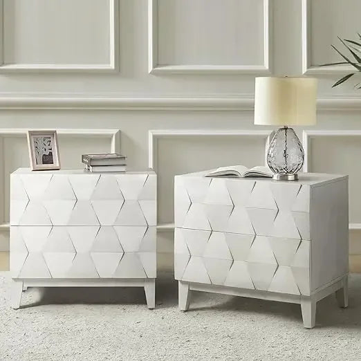 Wood Nightstand Set of Two With Charging Station and Dresser