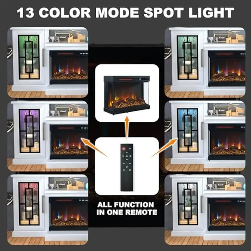 Farmhouse Glass Electric Fireplace TV Stand For 65 Inch TVs