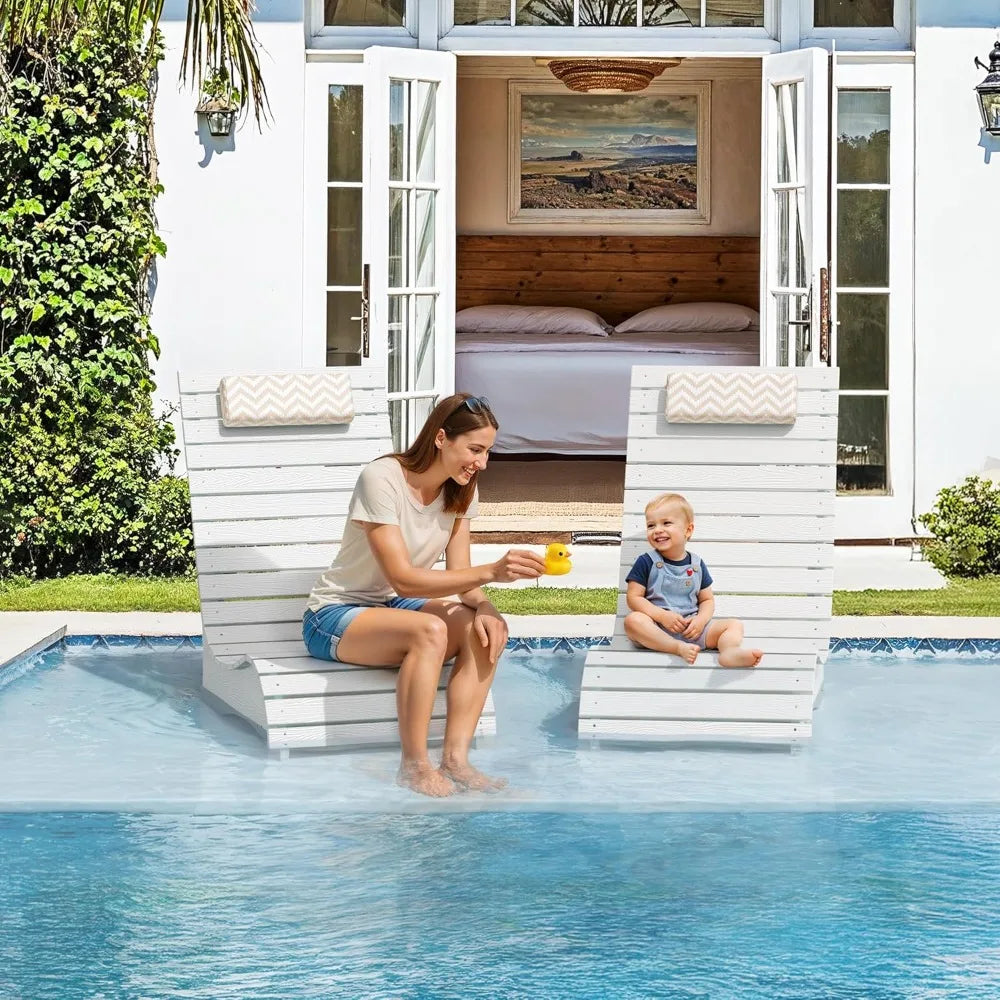 HDPS Pool Lounge Chairs Set of 2 with Headrests for Pools