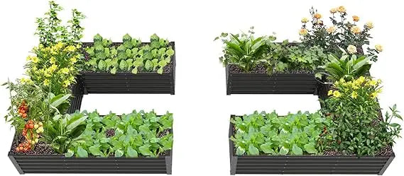 Anleolife 2 Pack L Shaped Galvanized Raised Garden Beds