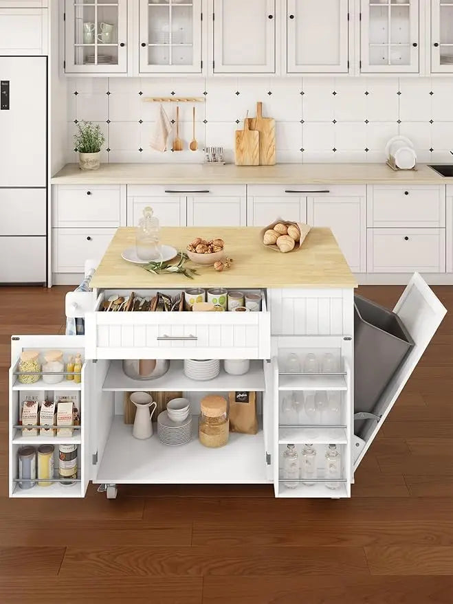 Rolling Kitchen Island Cart with Drop Leaf and Ample Storage