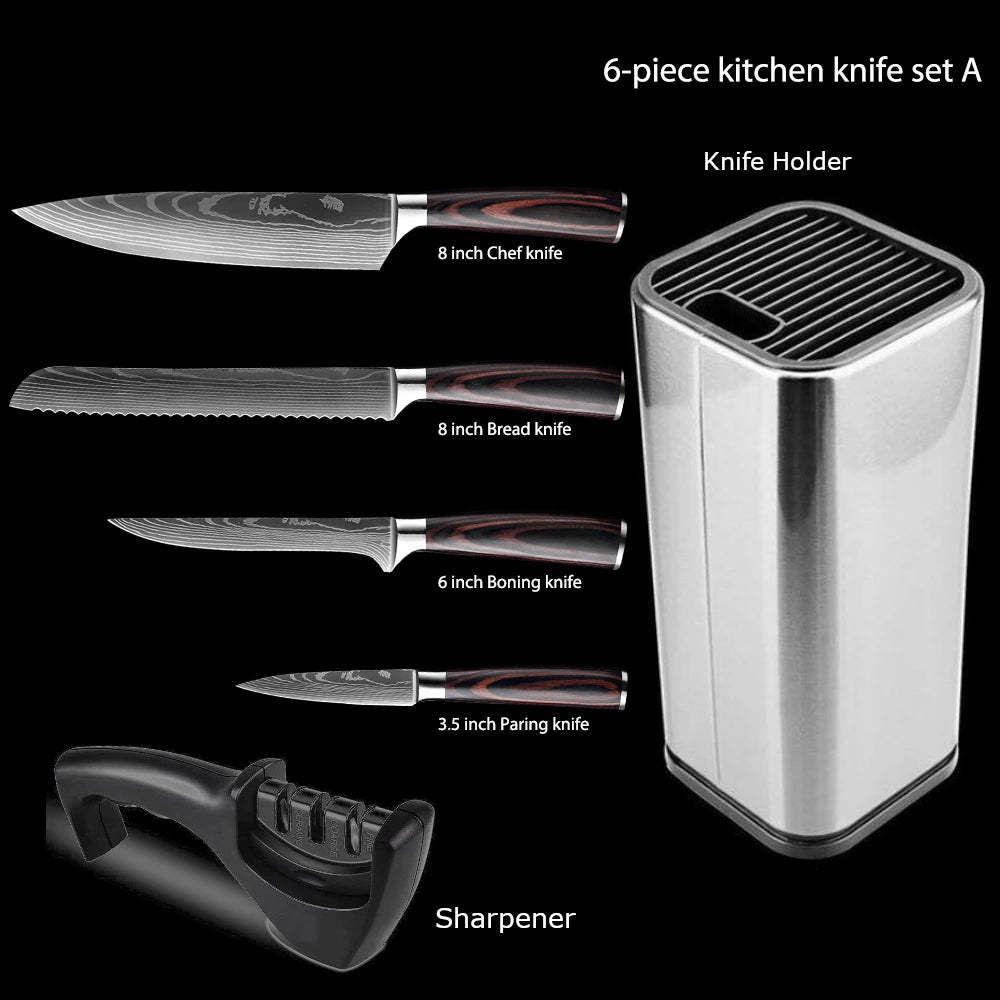 Ruiguan Damascus Chef Knife Set Santoku Kitchen Knives