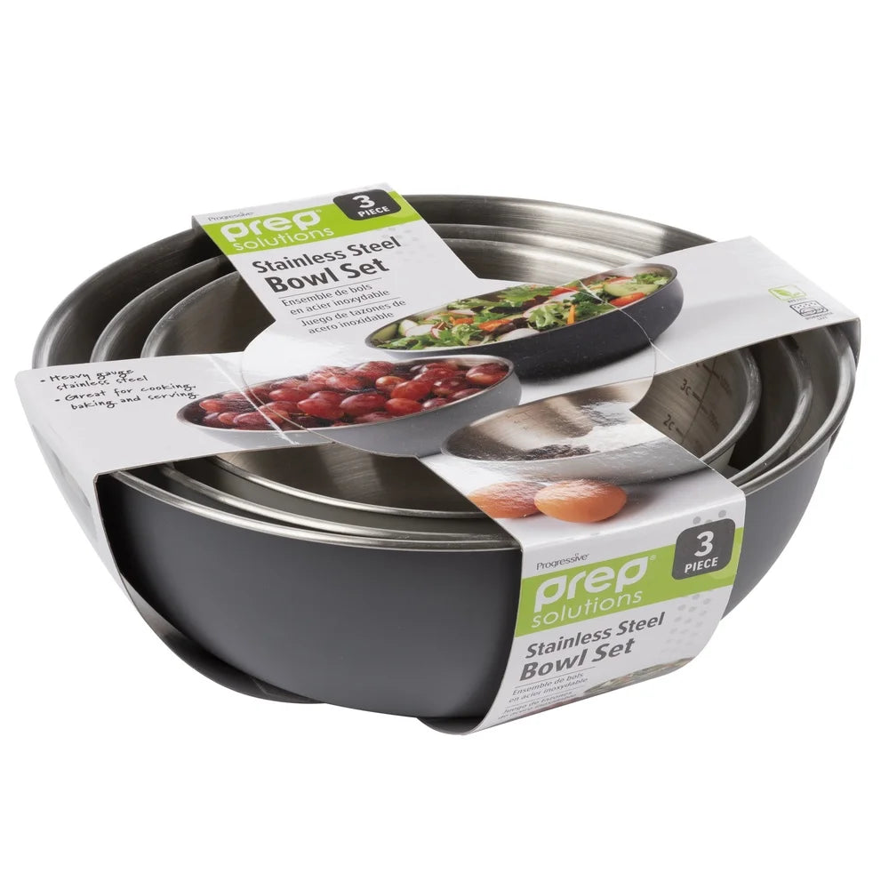 3 Piece Heavy Gauge Stainless Steel Mixing Bowls Set