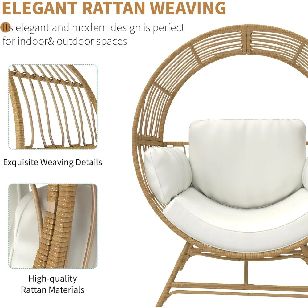 Oversized Rattan Egg Chair with Thick Cushion for Ultimate Comfort