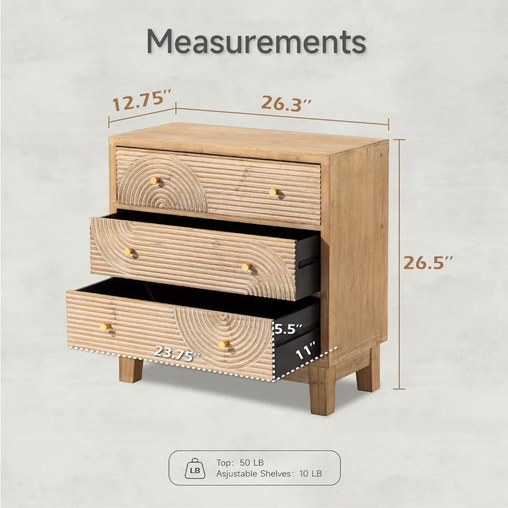 Three Drawer Farmhouse Dresser Handicraft Wood Ring Motif