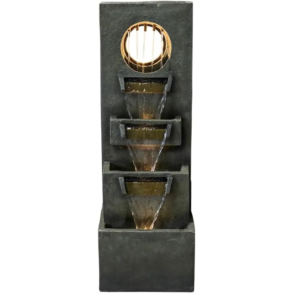 39.3 Inch Modern Outdoor Waterfall Fountain Four Tier Light