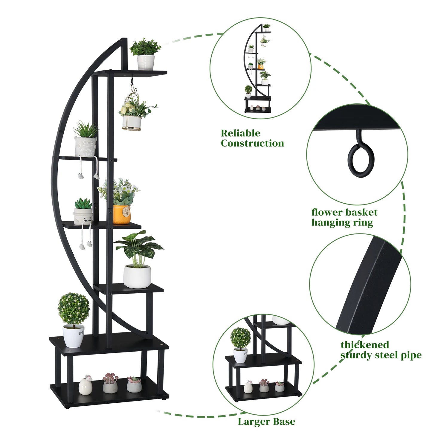 Artisasset Ironwood Half Moon Plant Stand for Garden and Patio