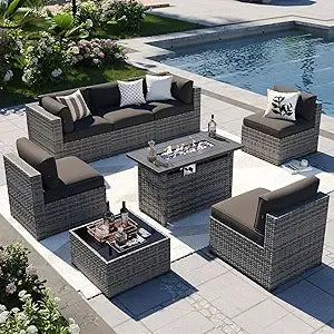8-Piece Wicker Patio Furniture Set with Firepit Table