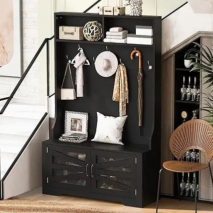Modern Hall Tree With Bench Coat Rack And Storage Unit