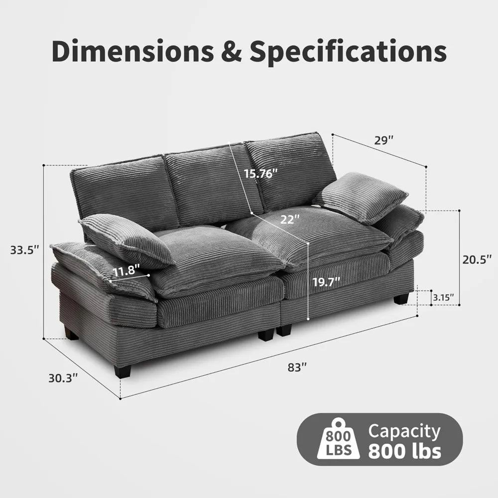 83 Inch Cloud Loveseat Sofa Modern Corduroy Pillows