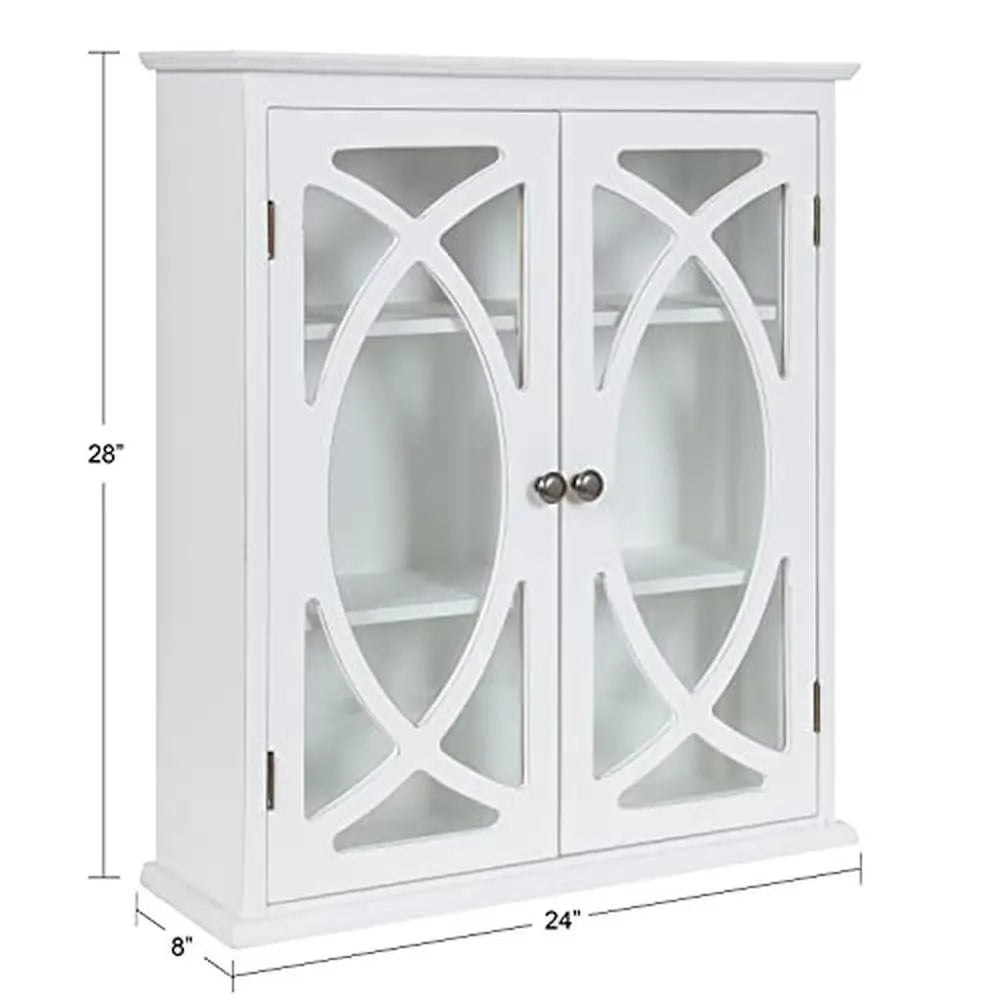 Wood Wall Cabinet White Glass French Doors Storage