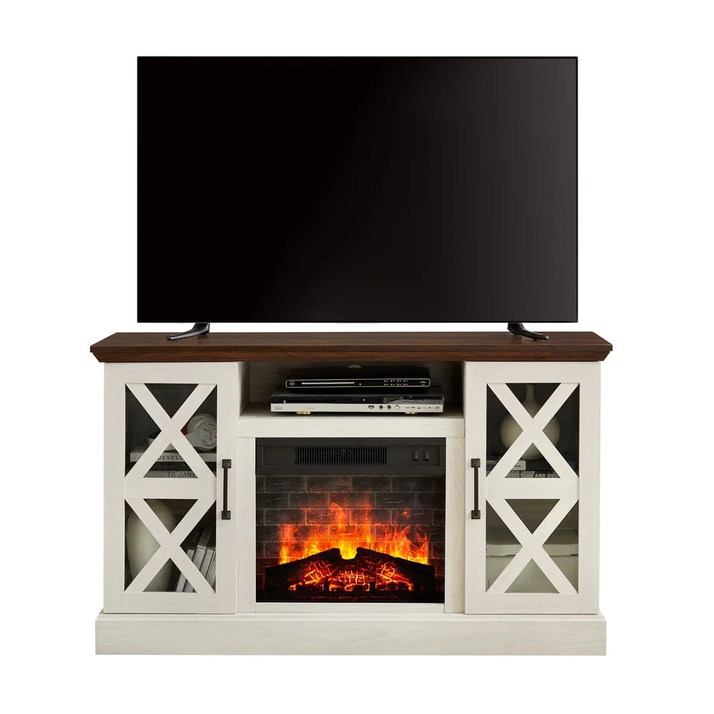 Farmhouse TV Stand With Electric Fireplace 55 In 3D Flame