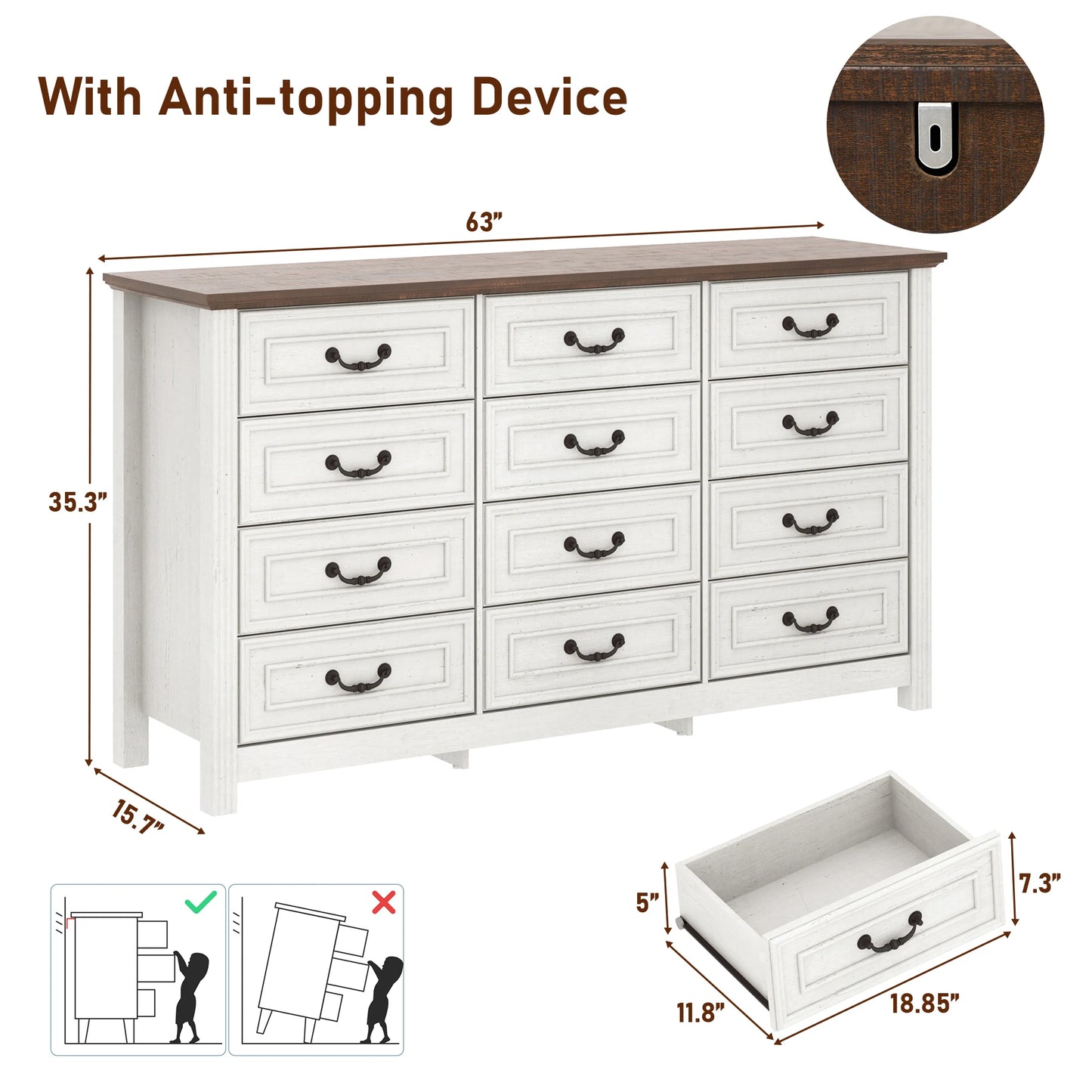Large 12 Drawer Wooden Dresser for Stylish Bedroom Storage