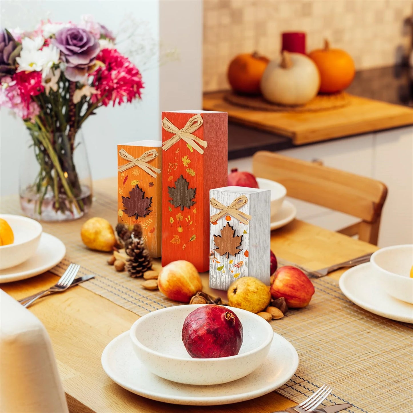 Rustic Autumn Tabletop Decor Set Standing Blocks Signs