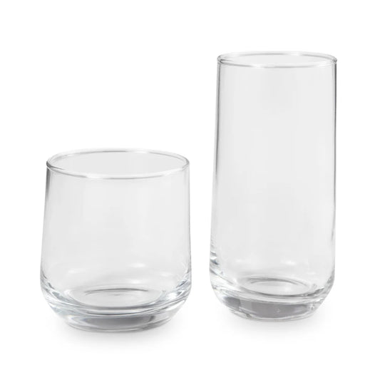 16 Piece Drinking Glass Set Clear Glassware Dishwasher Safe