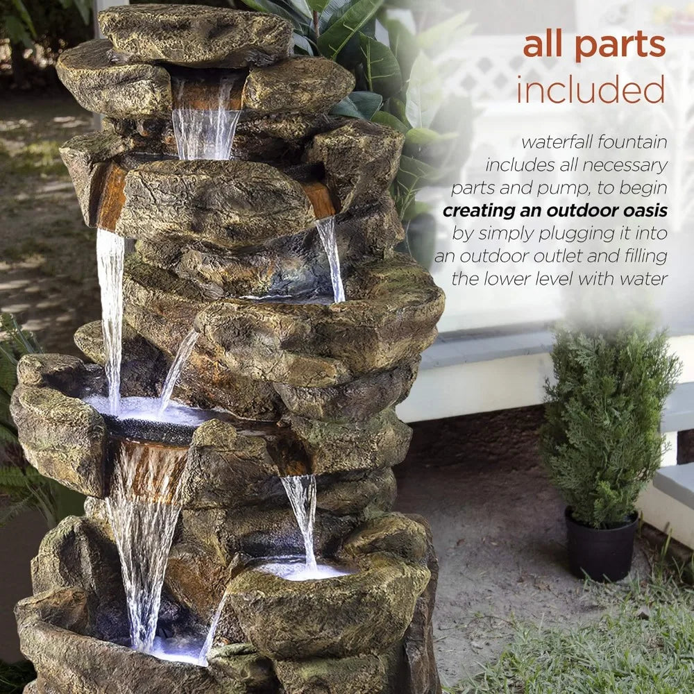 51 Inch Outdoor Fountain with LED Lights for Stunning Garden Decor