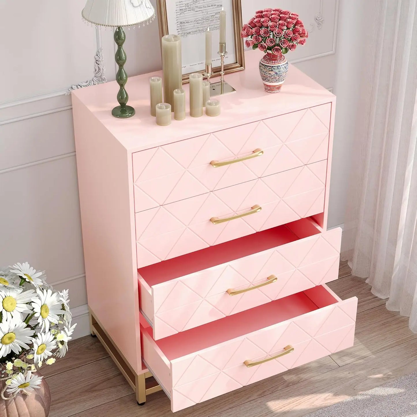 HiMISS Wooden Dresser Bedroom With 4 Drawers Storage Chest