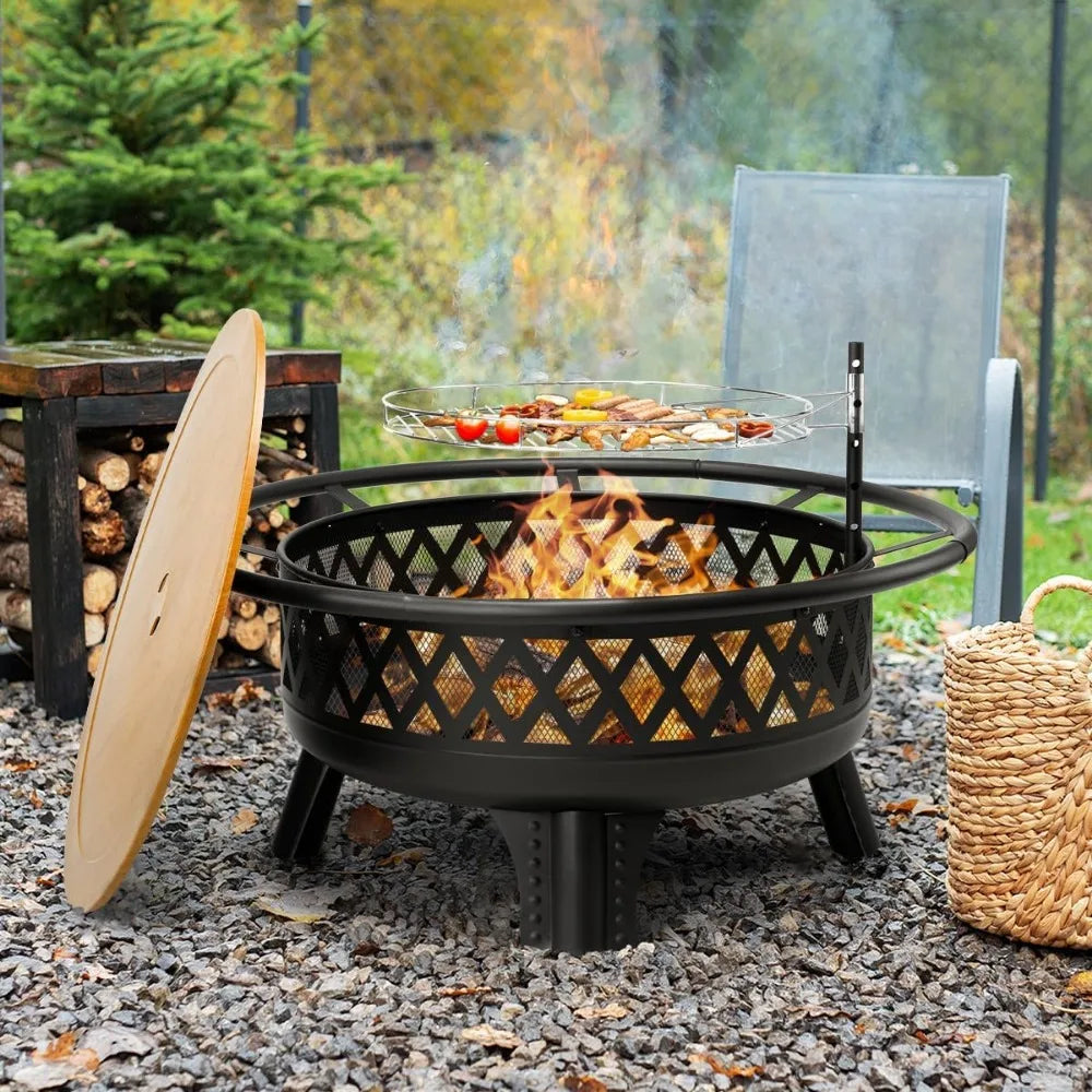 38 Inch Wood Burning Fire Pit Outdoor Round Grill Table